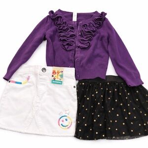 Girls 3T Bundle Purple Ruffle Cardigan White Skirt Black Gold Star Tulle Skirt